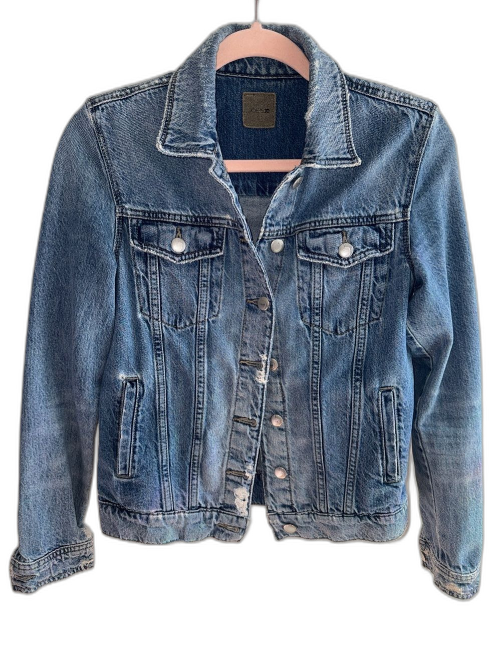 Joe’s Jeans Classic Blue Denim Jean Jacket Distressed Rips Women's Small Revolve